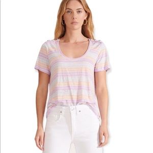 Veronica Beard pastel striped Benji Scoop Neck linen t-shirt NWT womens Small